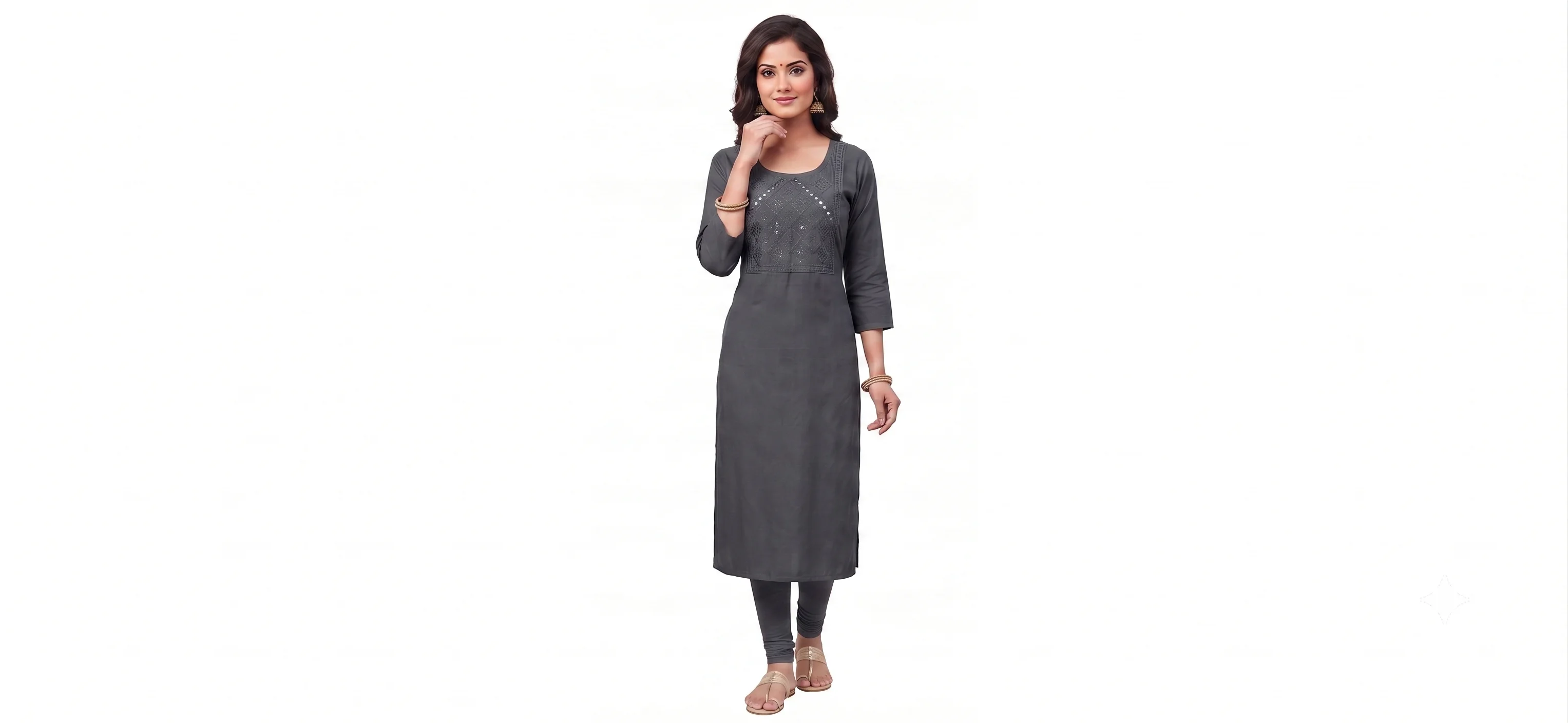 Grey Embroidered Kurti
